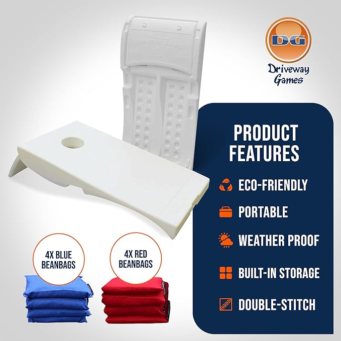 Driveway Games All Weather Corntoss Bean Bag Cornhole Yard Game Set for Indoor and Outdoor Use with 2 Target Boards and 8 Bean Bags