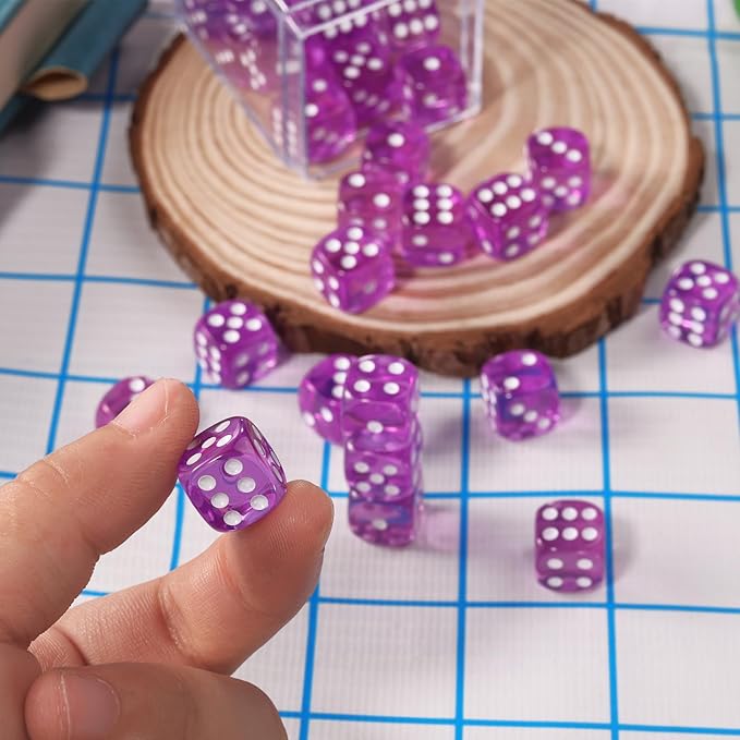 36 Pieces 12mm 6 Sided Mini Dice Set,Translucent Colors D6 Game Dice Set,6 Sided Standard Game Dice for Board Games Dice Games Classroom Teaching Dices Game, with Portable Gaming Box(Purple)