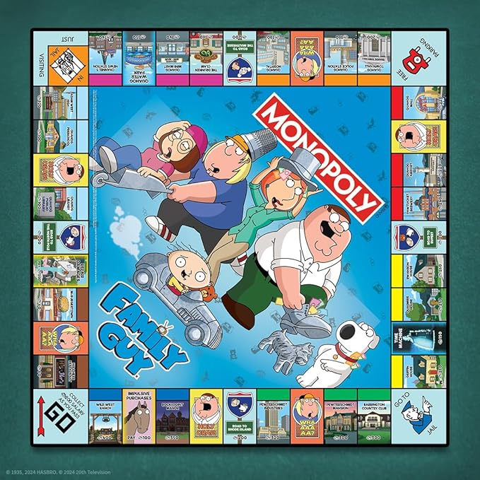 Monopoly: Family Guy Board Game, Featuring Banana Brian, Giant Chicken, Rupert and More, Buy, Sell, Trade Quahog’s Locations from McBurgertown to Wild West Ranch, Officially Licensed Family Guy Game