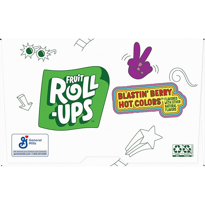 Betty Crocker Fruit Roll Ups, Blastin' Berry Hot Colors, 0.5 Oz, 96 Count