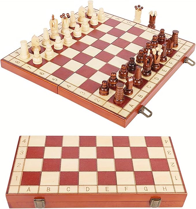 13-Inch Portable Folding Chess Set - Handcrafted Intricate Wooden Pieces, Perfect for Adults and Beginners