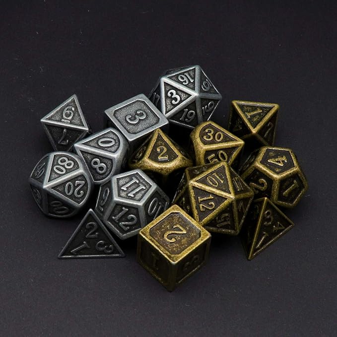 Haxtec Pirate Metal DND Dice Set D&D Dungeons and Dragons TTRPG Games (2 Pack-Antique Iron & Antique Bronze)