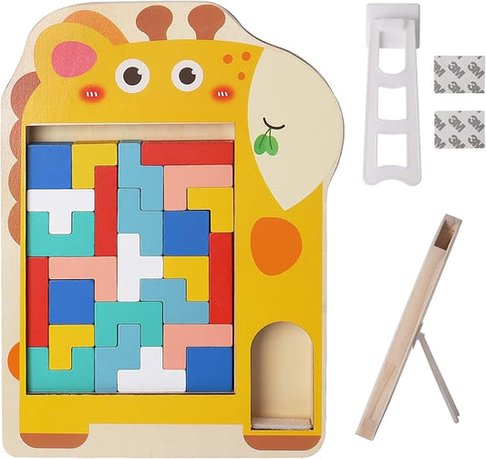 Multifunctional Building Blocks Matching Game Colorful Cute Mushroom Giraffe Patterns Tabletop Activities 3D Piecing Bricks Brain Teaser Smart Inspiration Game STEM Early Educational Toy for Kids