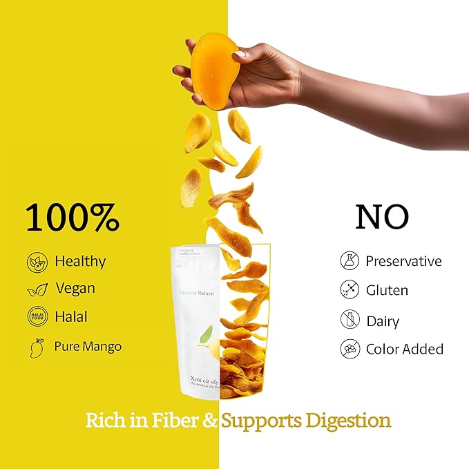 Vinamit Air Dried Mango | Naturally Sweet Mango Slices | 3.5 oz Bag | Vegan, Non-GMO, Gluten-Free & Low Added Sugar | Rich in Potassium | Ideal for Travel, Healthy Snacking