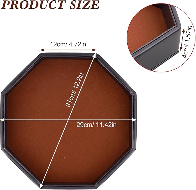 Dice Rolling Tray, Felt Lined PU Leather Octagon Dice Tray for Dungeon Crawler Games, Coffee