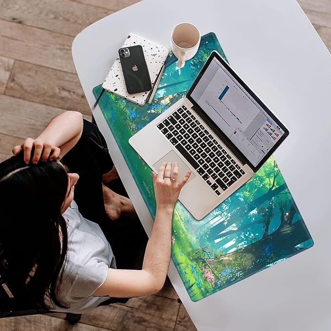 Playmat for MTG Card Game, Gameplay Mats 24"x14", Commander Deck Gaming Desk Mat, Beginner, Anime Woodland Forest