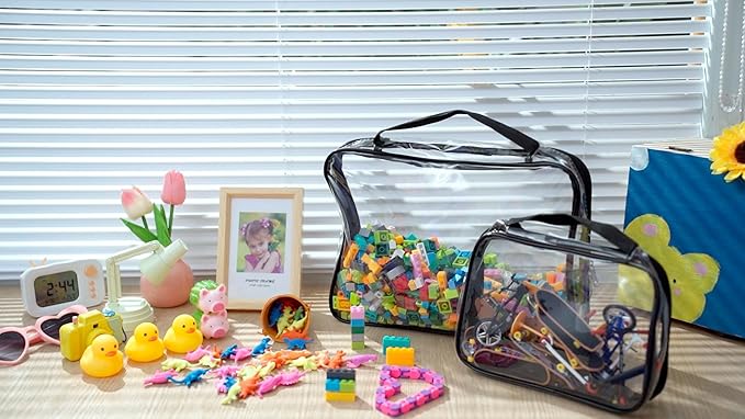 Sanwuta 6 Packs Toy Storage Bags, PVC Organizing Case Bags with Zipper, Waterproof Toy Container for Board Games, Building Blocks, Puzzles, Small Toys and Kids Books(Large,Simple Colors)