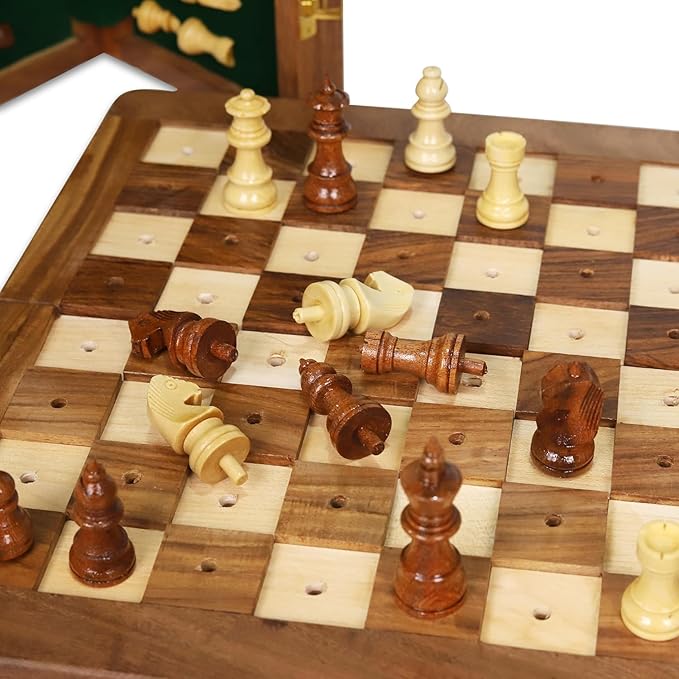 Rosewood Foldable Travel Chess Set for The Blind or Those with Low Vision or Visually Impaired - Large (10 inch)