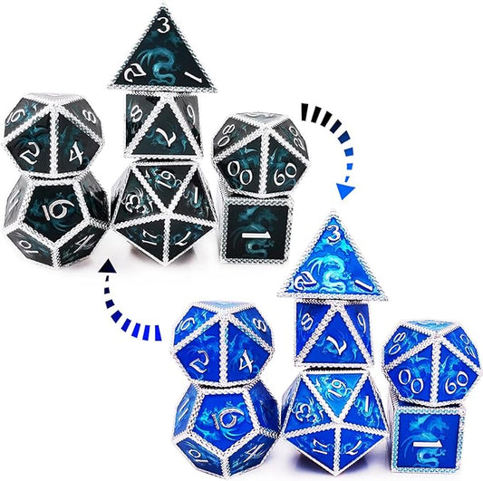 HAOMEJA Color Changing Temperature Metal Dragons DND dice Set D&D dice Set Role Playing Dice Apply to Dungeons and Dragons Black Transition Blue