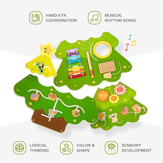 Tree Wall Busy Board Panel, Montessori Sensory Toy, Toddler Learning Activity Center, Toddler Learning Activity Center, Interactive Toys, Wooden Sensory Wall Develops Kids Skills in All Aspects