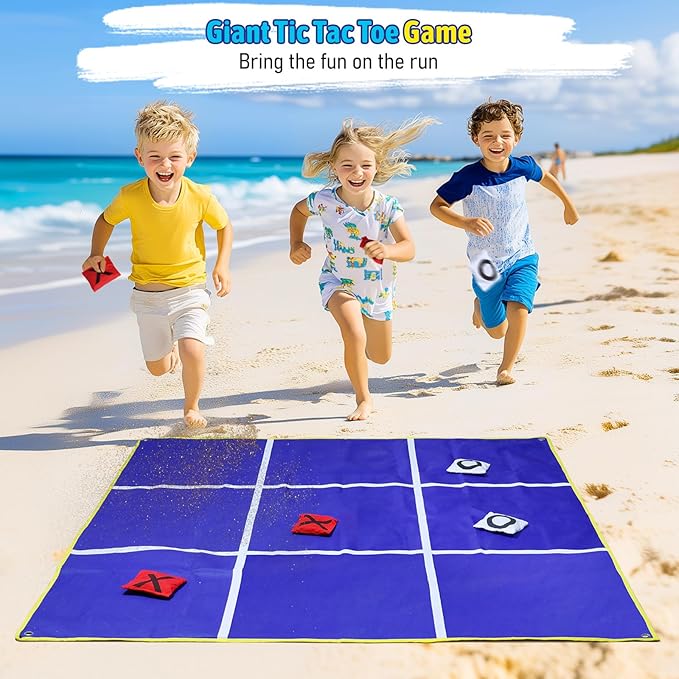 2-in-1 Outdoor Giant Tic Tac Toe Bean Bag Toss Games for Kids Adults, 4.5Ft Double-Sided Large Outside Lawn Yard Backyard Carnival Field Day Beach Picnic Camping Birthday Party Family Reunion Game