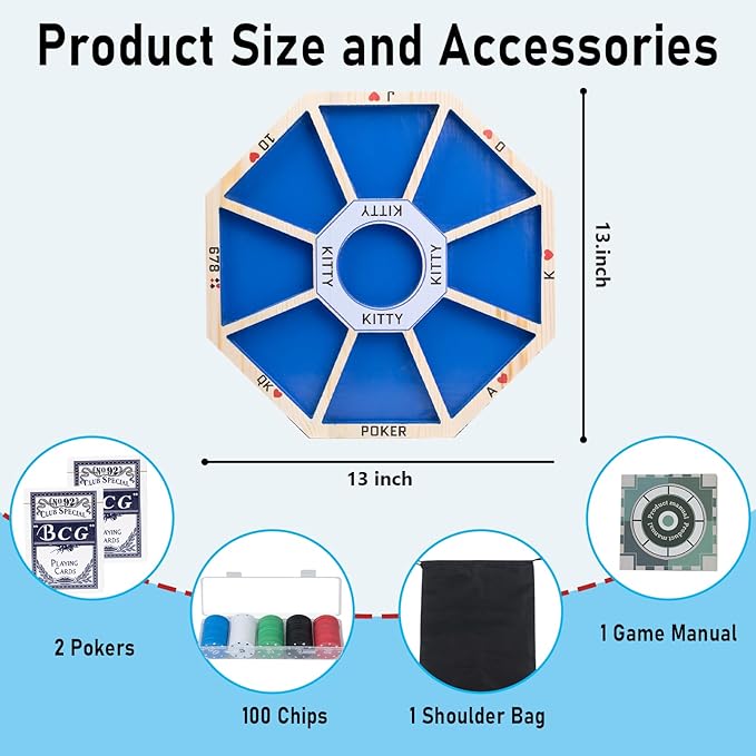 Wooden Michigan Rummy Board Game,13 * 13 inches,Tripoley Game,Deluxe Set, 1 Michigan Rummy Board,2 Pokers,100 Chips(in a Box),1 Manual,1 Portable Storage,Party Game,Blue (Blue)