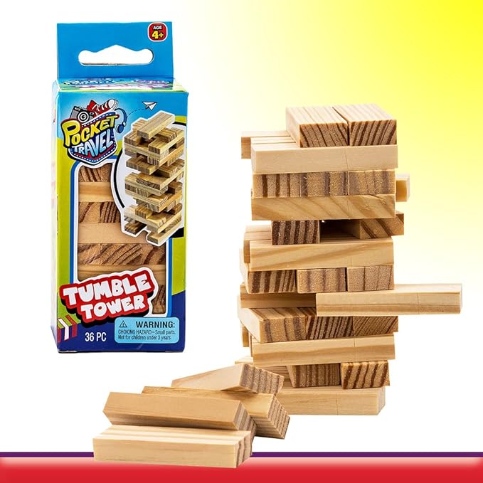 JA-RU Mini Tumbling Tower Game (3 Tower Set) 4 Inch Small Size Wooden Blocks. Building Games and Stacking Game for Kids. Indoor Outdoor Sport Activities. 3276-3p