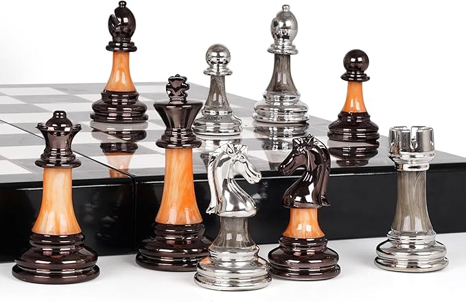 15" Large Chess Set for Adults Kids with Weighted Acrylic Chess Pieces 3.5" King & Portable Folding Marbling Wooden Chess Board Travel Chess Sets Family Board Game Gift – Elegant Classic Chess Game
