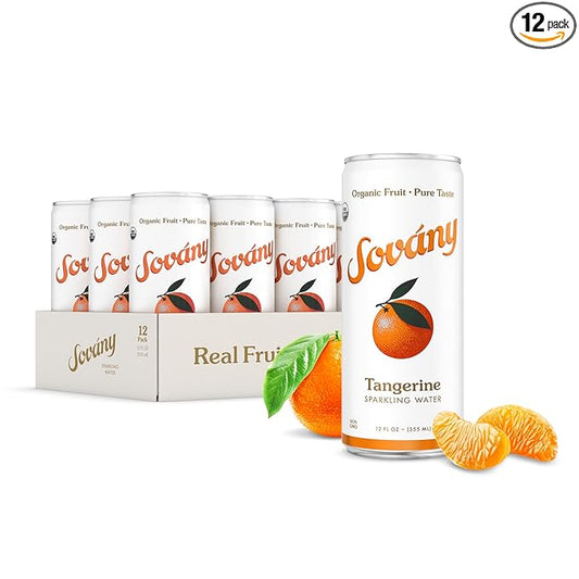 Sovány Sparkling Water, Tangerine, Seltzer Water Drinks, USDA Organic, Made With Real Fruit, Non-GMO, Vegan, No Added Sugar, Low Calorie, 12 fl oz, 12 Pack