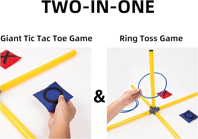 Giant Tic Tac Toe Game,4ft x 4ft Bean Bag & Ring Toss Across Game|Backyard Outdoor Indoor Games Lawn Games for Adults Kids and Family Party Game Christmas Birthday Gifts with Storage Bag