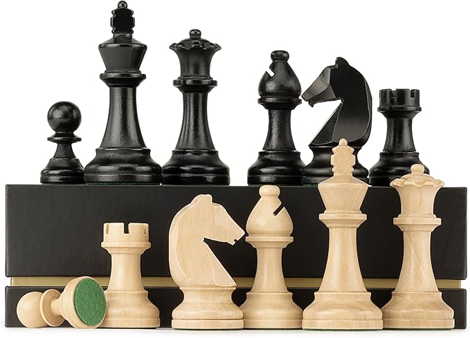 A&A Premium Triple Weighted Staunton Wooden Chess Pieces w/ 2 Extra Queen - King Height 3.75"/9.5cm / 2 Storage Bags