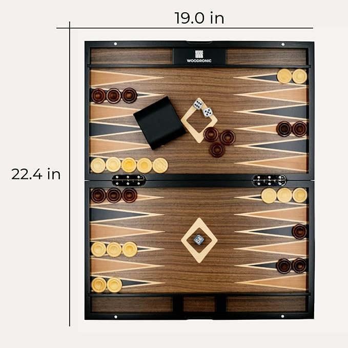 Woodronic 19" Backgammon Set for Adults, Folding Classic Board Game, Best Strategy Game and Smart Game of Tactics