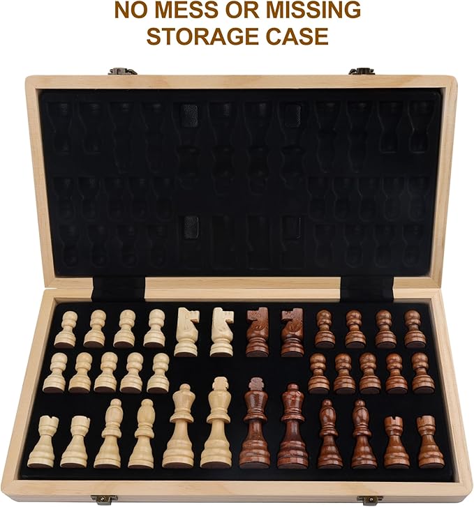 Gothink Wooden Chess Board Set with Manual for Adults Kids 15 Inch Chess Puzzle with Handmade Pieces & Storage Box Folding Portable Travel Unique Chess Game for Tournament Professional Beginner