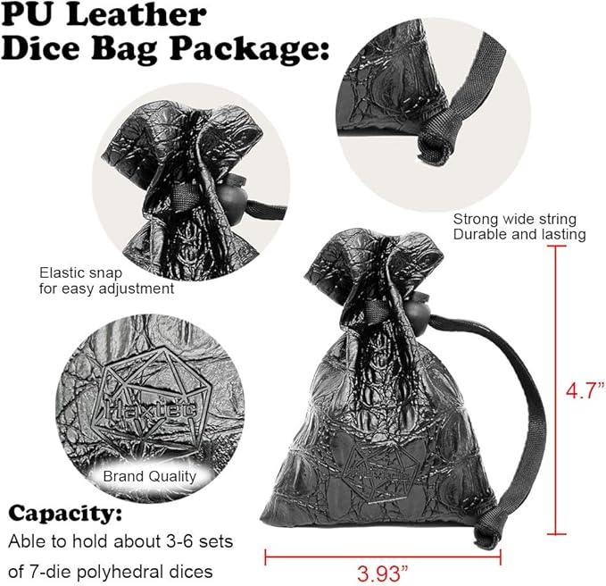 Haxtec 7 Die DND Metal Dice Set D&D 7PCS DND Dice of D20 D12 D10 D8 D6 D4 for Dungeons and Dragons RPG Games-Glossy Enamel Dice (Black White)
