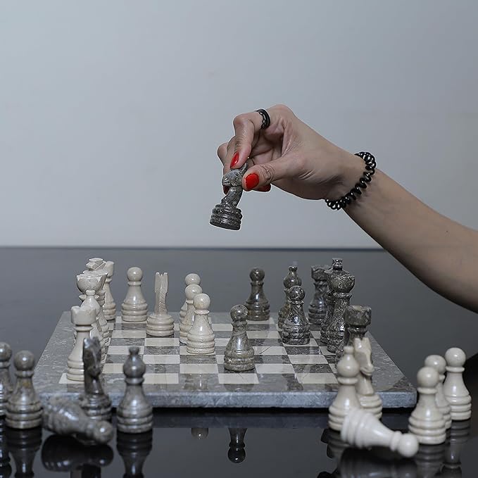 Handmade Marble Chess Set - Oceanic & Virona (12 x 12 Inches) - Chess Sets for Adults - Premium Quality Chess Boards - Fancy Chess Boards