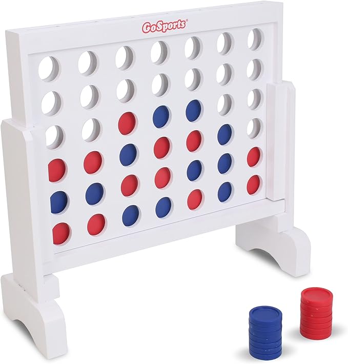 GoSports 1 Foot Width Premium 4 in a Row Game, Choose Between Classic White or Dark Stain – with Connect Coins, Portable Case and Rules