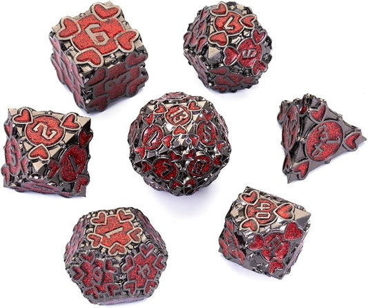 DND Metal Dice 7 pcs DND dice Set with Gift Box for Dungeons and Dragons MTR PRG Tabletop Games (Black-Red)