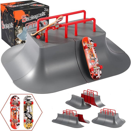 Finger Skateboard Park,Fingerboard Skate Park Kit with 2 Fingerboards and 7 Skatepark Ramps for Boys or Girls Gift,Skateboard Toys Christmas Birthday Gift for Kids(7 in 1)