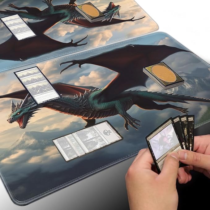 Board Game for TCG Playmat Table Mats Games Size 60X35 cm Mousepad Compatible for MTG RPG CCG Trading Card Game Play mats with 6 Dice (Playmat 132) Flying Dragon