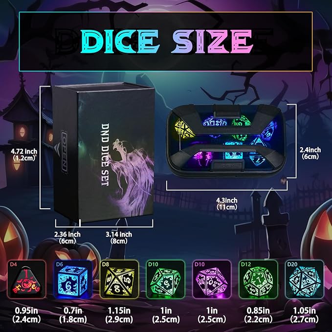 Light Up DND Dice Set Rechargeable with Charging Case for Dungeons and Dragons LED Dice Set D and D 7 Color Polyhedral Role Playing RPG Dice for Tabletop DND Gifts (Pumpkin RGB)