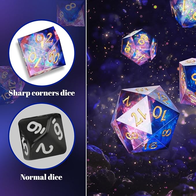 OriCraft Pink Magic Dice DND Set Dungeons and Dragons Polyhedral Role Playing Gaming Dices Crystal D20 Magical World Energy Stone Halloween Dices Sharp Corners