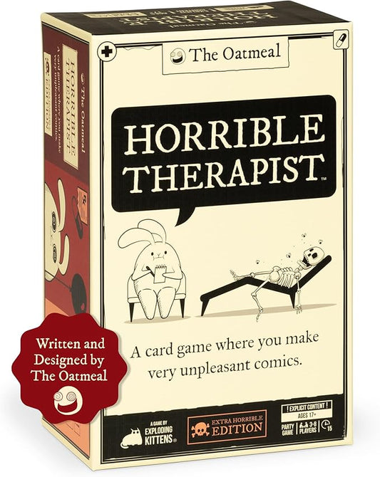 Exploding Kittens Horrible Therapist: Extra Horrible Edition 3-8 Players - Ages 17+ - 15 Minutes to Play - Comic Building Card Game - Ideal for Party, Family Game Night - White