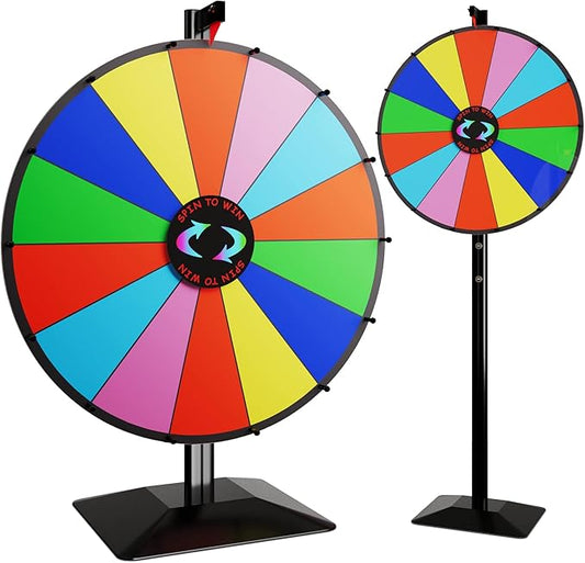 T-SIGN 24 Inch Dual Use Spinning Prize Wheel 14 Slots Color Tabletop and Floor Roulette Wheel of Fortune with Dry Erase Marker and Eraser Win The Fortune Spinner Game for Carnival Trade Show