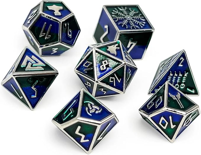 Norse Foundry Freki Norse Series: 7-Piece Metal Dice Set for RPG, DND, Pathfinder - Premium Craftsmanship, Stylish Design and Family Fun, for Gamers
