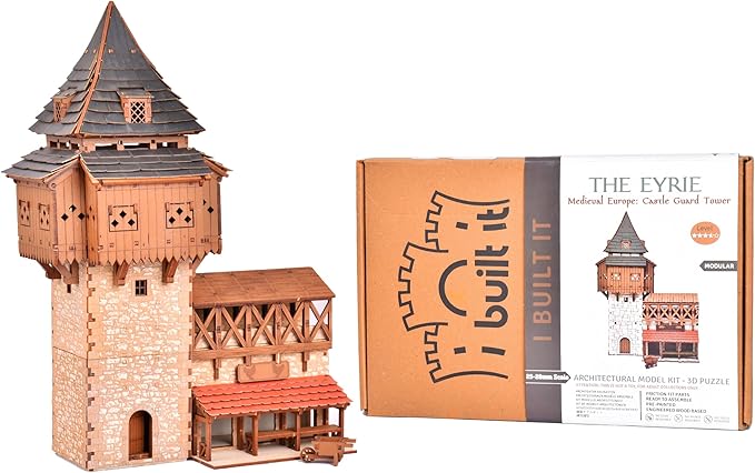 Eyrie P Castle Guard Tower - 3D Wooden Puzzle - DIY 28mm Scale Model Building Set for Adults and Collectors - Educational Toy - Creative Gift - Tabletop Miniature Relief Building Set