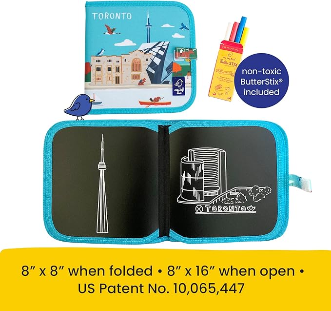 Jaq Jaq Bird Toronto Cities of Wonder Color It and Go Activity Book | Erasable and Reusable Chalk Board Book | for Coloring and Creative Play | Portable & Mess-Free | Includes Dust-Free Chalk