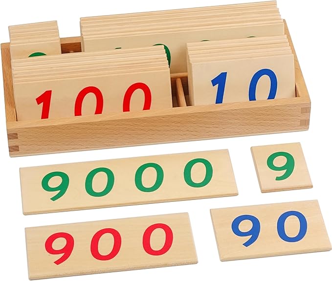 Hidoggy Montessori Small Number Cards with Box (1-9000), Wooden Math Number Counting Manipulative Toys, Basic Math Games Preschool Learning Educational Materials for Toddler Kids 3 4 5 Years