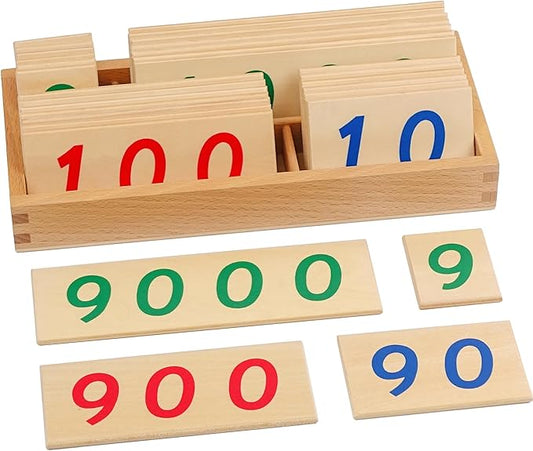 Hidoggy Montessori Small Number Cards with Box (1-9000), Wooden Math Number Counting Manipulative Toys, Basic Math Games Preschool Learning Educational Materials for Toddler Kids 3 4 5 Years