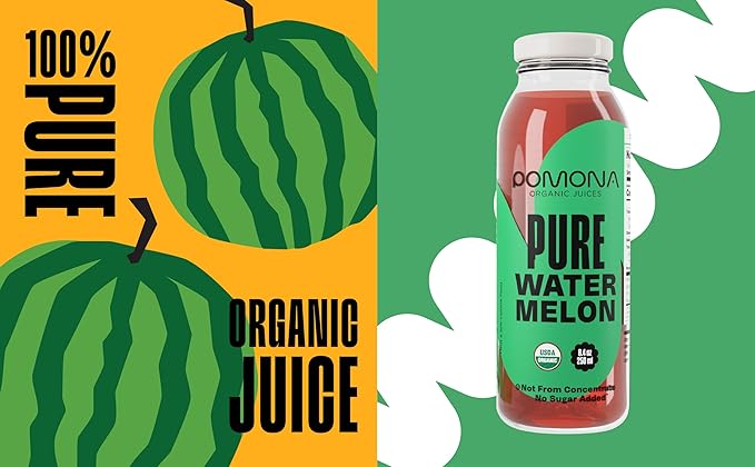 Pomona Organic Juices Pure Watermelon Juice, Cold Pressed Organic Juice, Non-GMO, No Sugar Added, Not from Concentrate, Gluten Free, Kosher Certified, Preservative Free, 8.4 Ounce (Pack of 12)