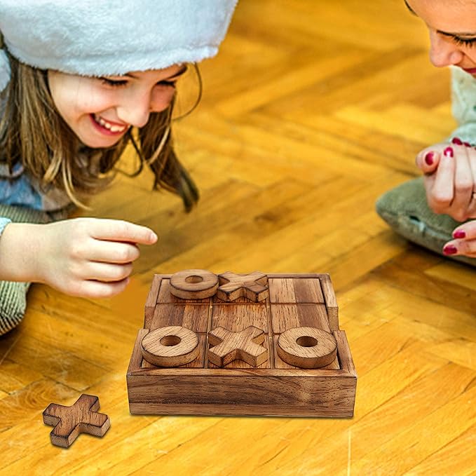Glintoper Tic Tac Toe & 4 in a Row Table Games Set - Rustic Decor Wood Strategy Board Games for Families