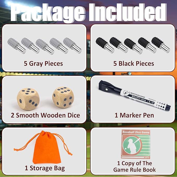 Baseball Board Game,Wooden Baseball Game,20mm Thick Wooden Board with 10 Pieces & Dice,Markers,Great for Family Game Night, Party and Road Trip, Portable