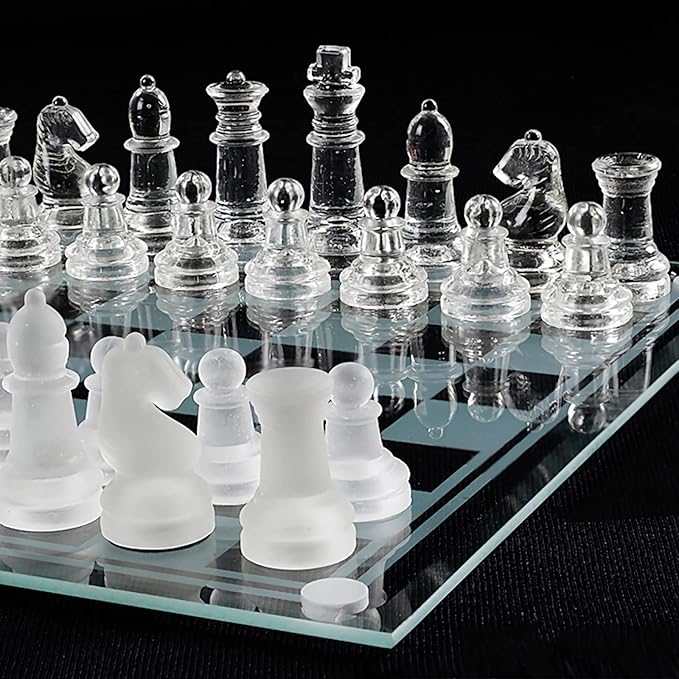 Elegant 10" Glass Chess Set - Premium Quality Board Game for All Ages for Chess Enthusiasts and Home Decor
