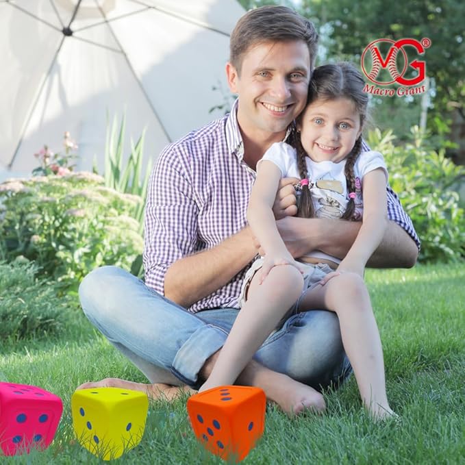 Macro Giant 6 Inch Soft Foam Jumbo Big Playing Dice, Set of 4,Neon Color, Math Teaching, Teaching Aids, Board Games, Kid Toy