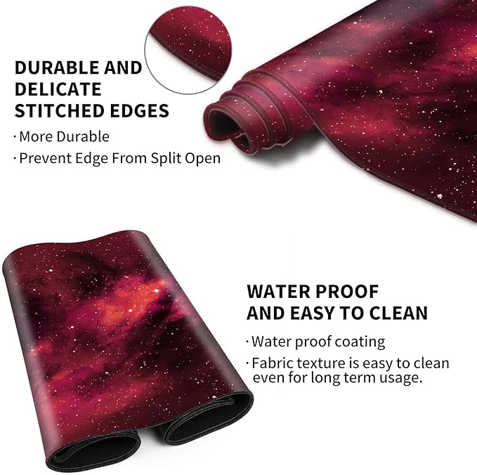 Card Playmat 24" x 14" Game Mat for MTG/TCG Cards, Trading Card Game Stitched Play Mats Original Duel Mat Gaming Competition Pad Board Games Card Binder, Galaxy Red Mana