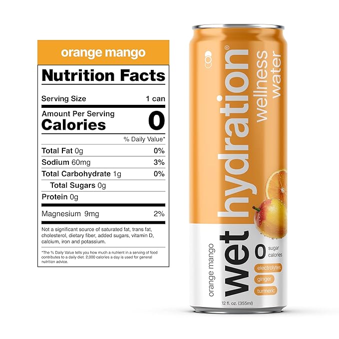 Wet Hydration - Functional Hydration Beverage - Flavored Water, Sugar-Free, Gluten-Free, No Artificial Ingredients (Orange Mango Ginger Turmeric)