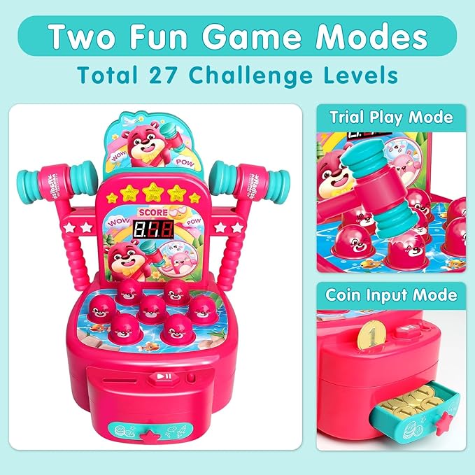 Yerloa Whack Game for Toddlers 2 3 4 5 Year Old Boy Girl Kids Easter Birthday Gift, Toys for Ages 2-4 4-6 Learning Interactive Educational Cause and Effect Toys with 2 Hammers, Music & Light