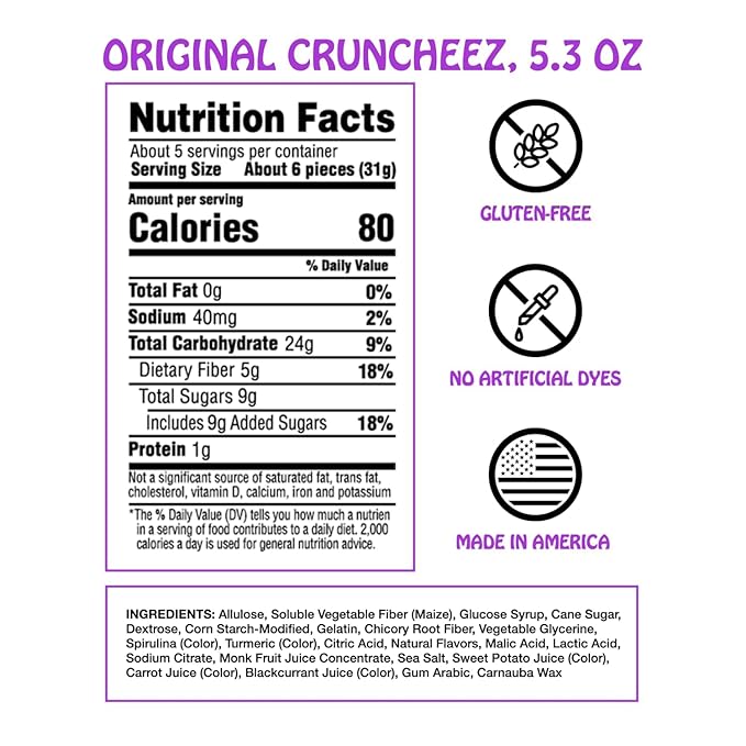 Rotten Original Gummy Cruncheez - Low Sugar, Low Calorie, 5g Gut-Friendly Prebiotic Fiber, Gluten Free Candy, No Artificial Dyes - 5.3 oz Share Pack [2 Pack]