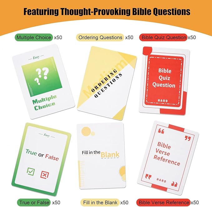 Bible Trivia Game 300 Cards, Perfect for Bible Study, Youth Groups and Church Gatherings, Fun Christian Trivia Game Cards for Adults and Family, A Great Christian Gift