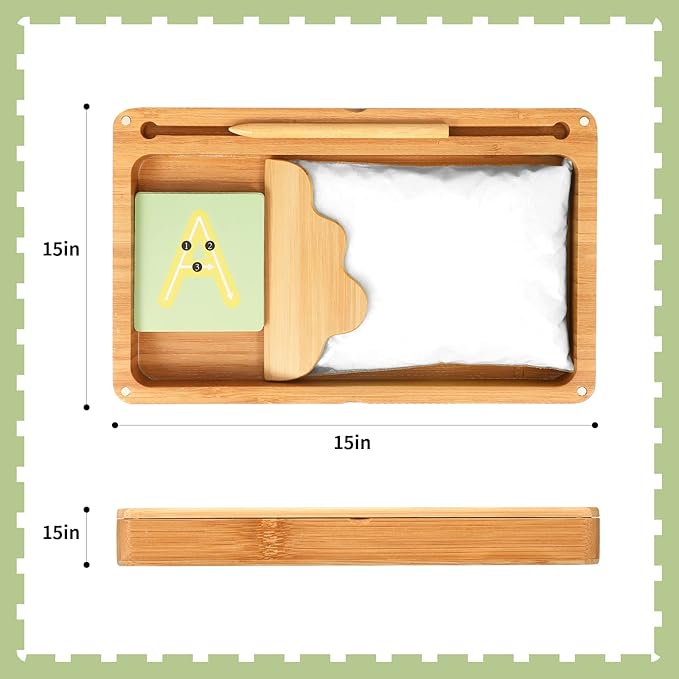 Montessori Sand Tray with Lid - Wooden Sand Trays for Kids - Writing Letters and Numbers (White)
