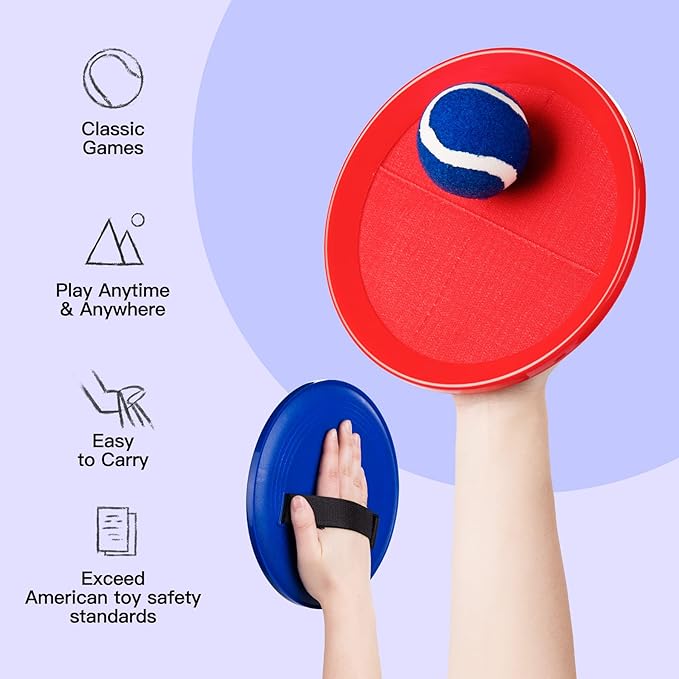 EVERICH Upgraded Toss and Catch Ball Game Set - Indoor and Outdoor Games for Kids 3-12, Beach Sand Pool Water Toy Includes 2 Paddles 2 Sticky Balls, Great Birthday Easter Gifts for Boys Girls